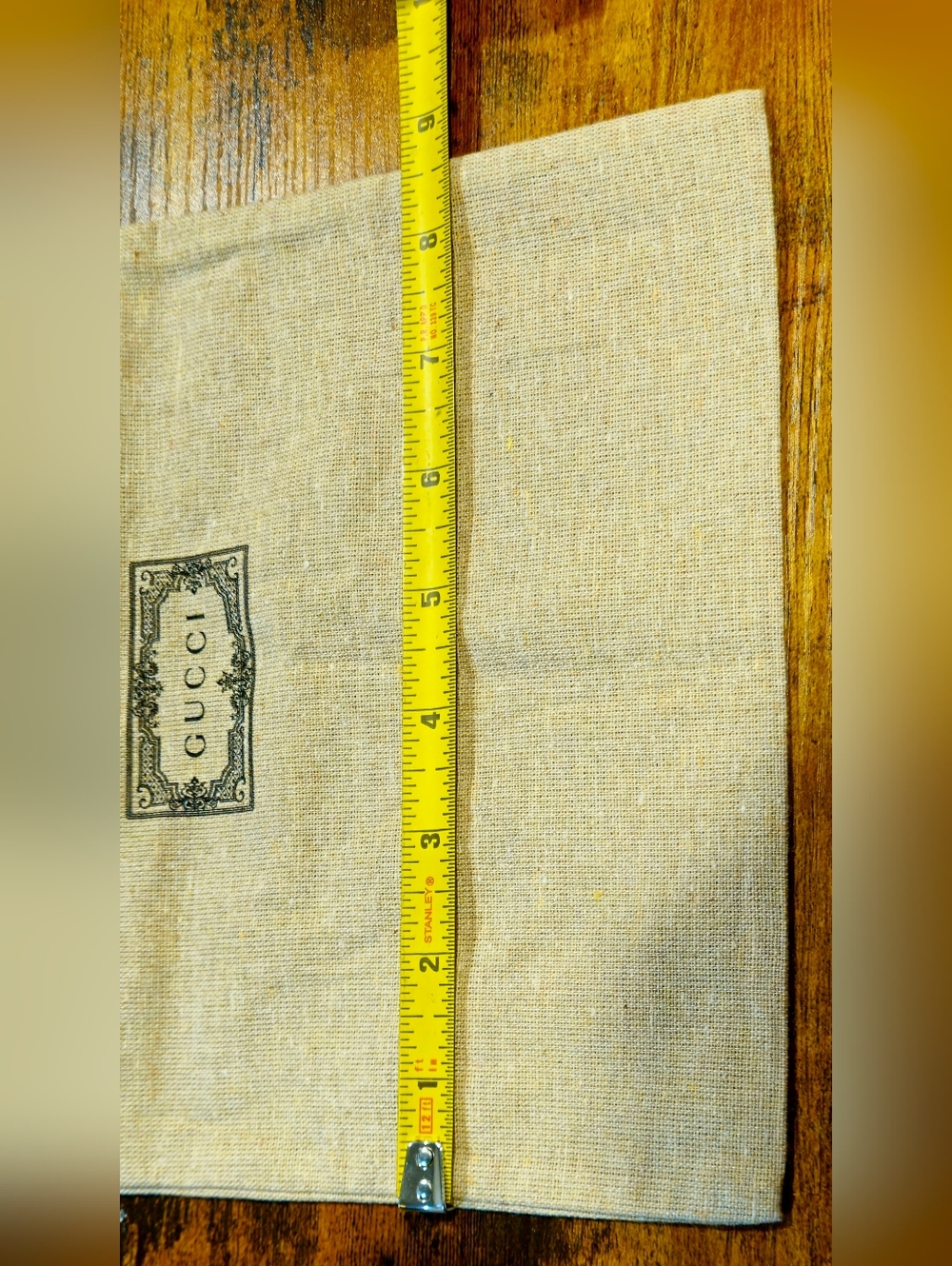 NEW Gucci Tan Canvas Dust Bag Tall Ribbon Drawstring Handbag Storage Wallet - Picture 5 of 5